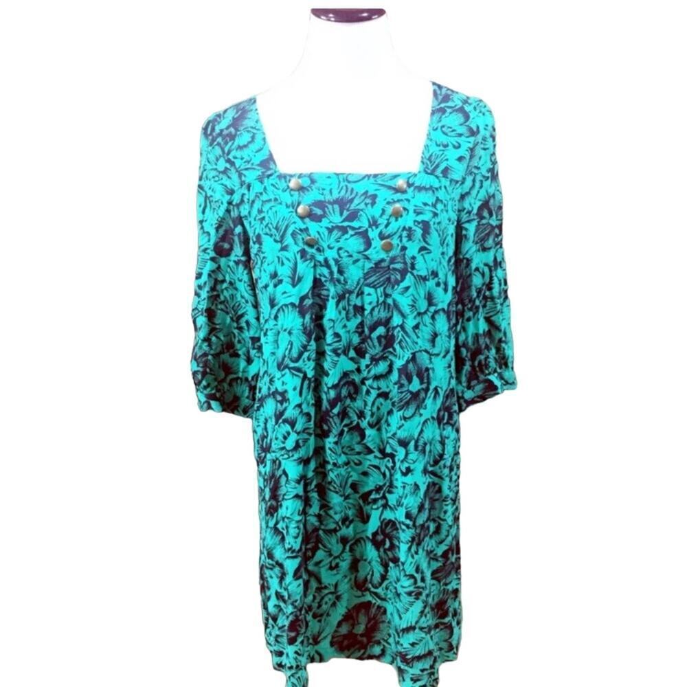 Anthropologie Square Neck Floral Mini Dress sz 2 Maeve Blue Teal Dress